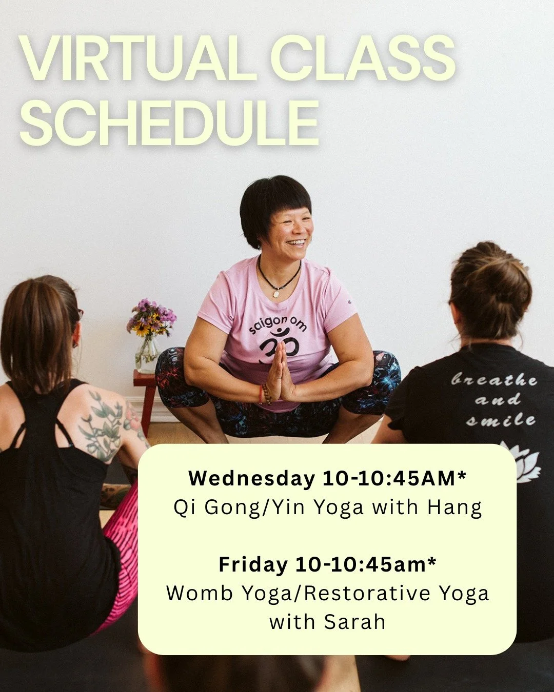 Join us on the mat tomorrow! Our weekly virtual classes offer a steady, nourishing rhythm for your body, breath, and energy. Whether you&rsquo;re joining live or practicing with replays, these sessions are a beautiful way to stay connected and inspir