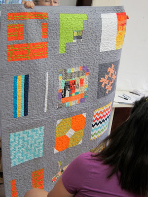  Here is one more view of the completed charity quilt for Project Linus, using QuiltCon colors. Thanks to everyone who created this beautiful quilt for a good cause! We also discussed the amazing Charity Sewing Day we held in May for Project Linus, and 20 quilts were made for children in need!