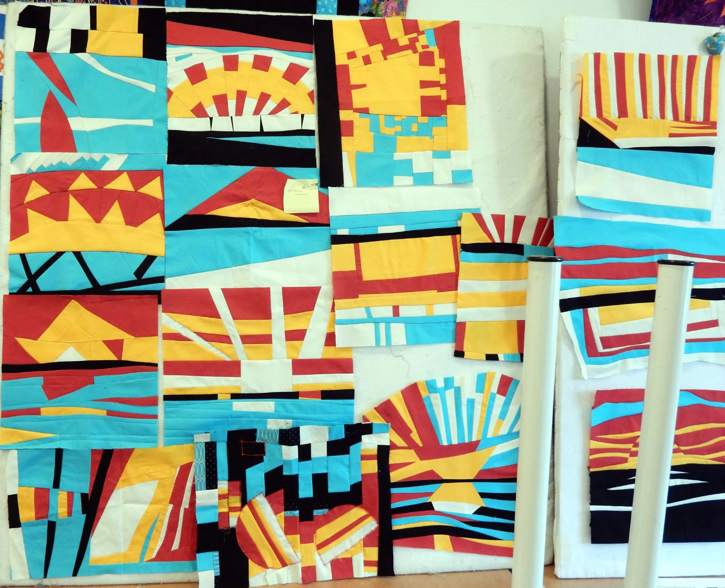 Putting together our Quiltcon Charity Challenge quilt