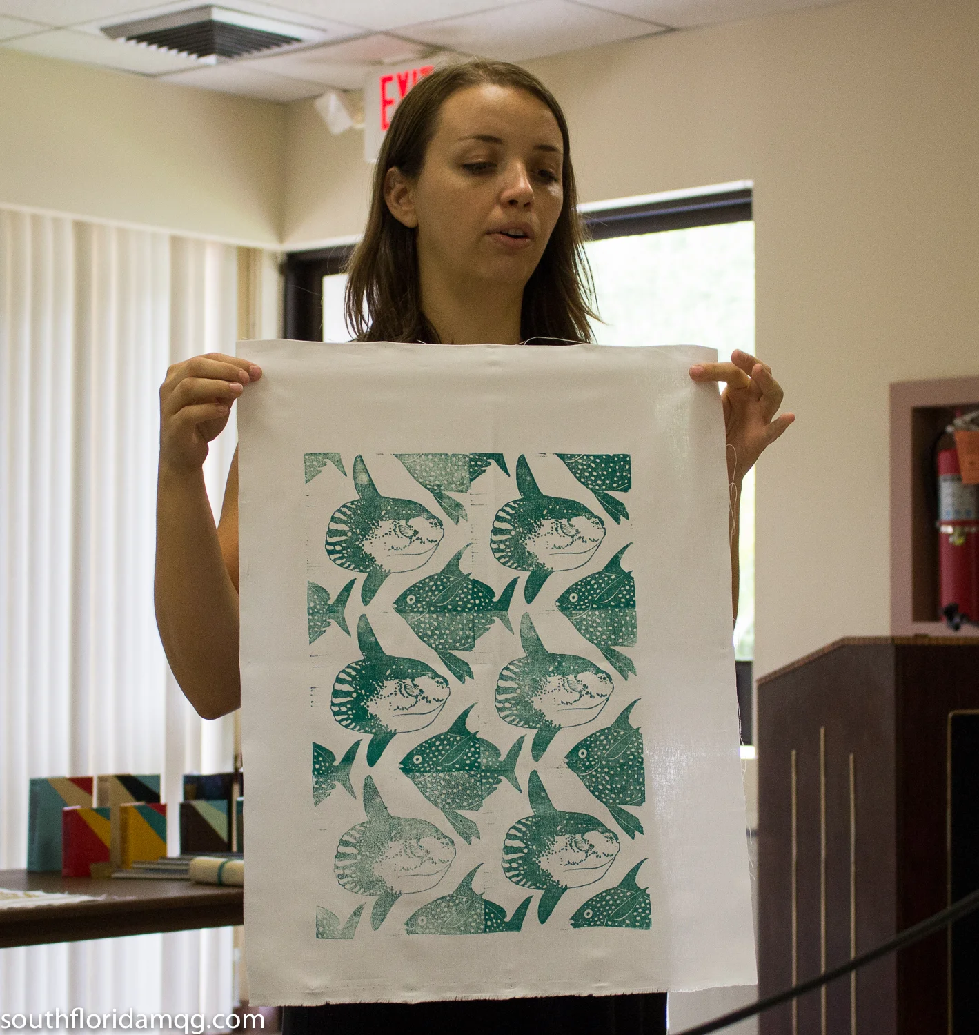 Ingrid shows the fabric she printed at our demo.