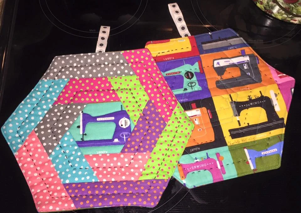 Hexagon potholders from previous swap party