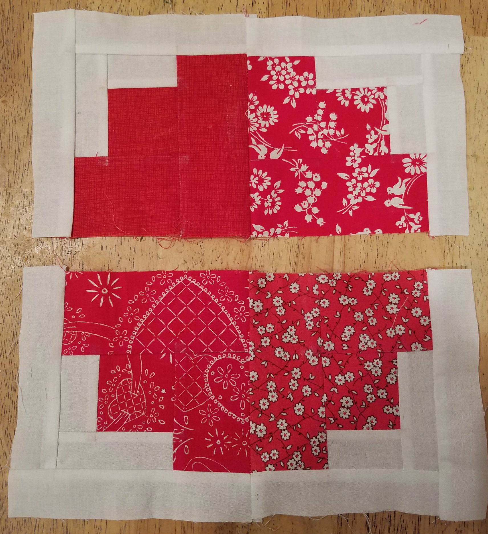 Pin 2 blocks together and sew. Repeat for other side.
