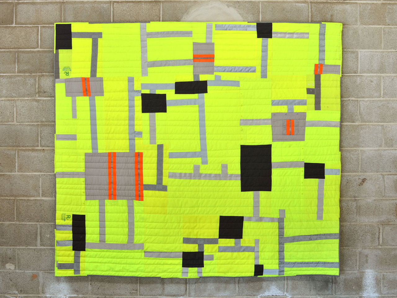 s a f e t y n e t w o r k, 91” x 81”, Recology safety vests and uniforms, wool batting by Sherri Lynn wood