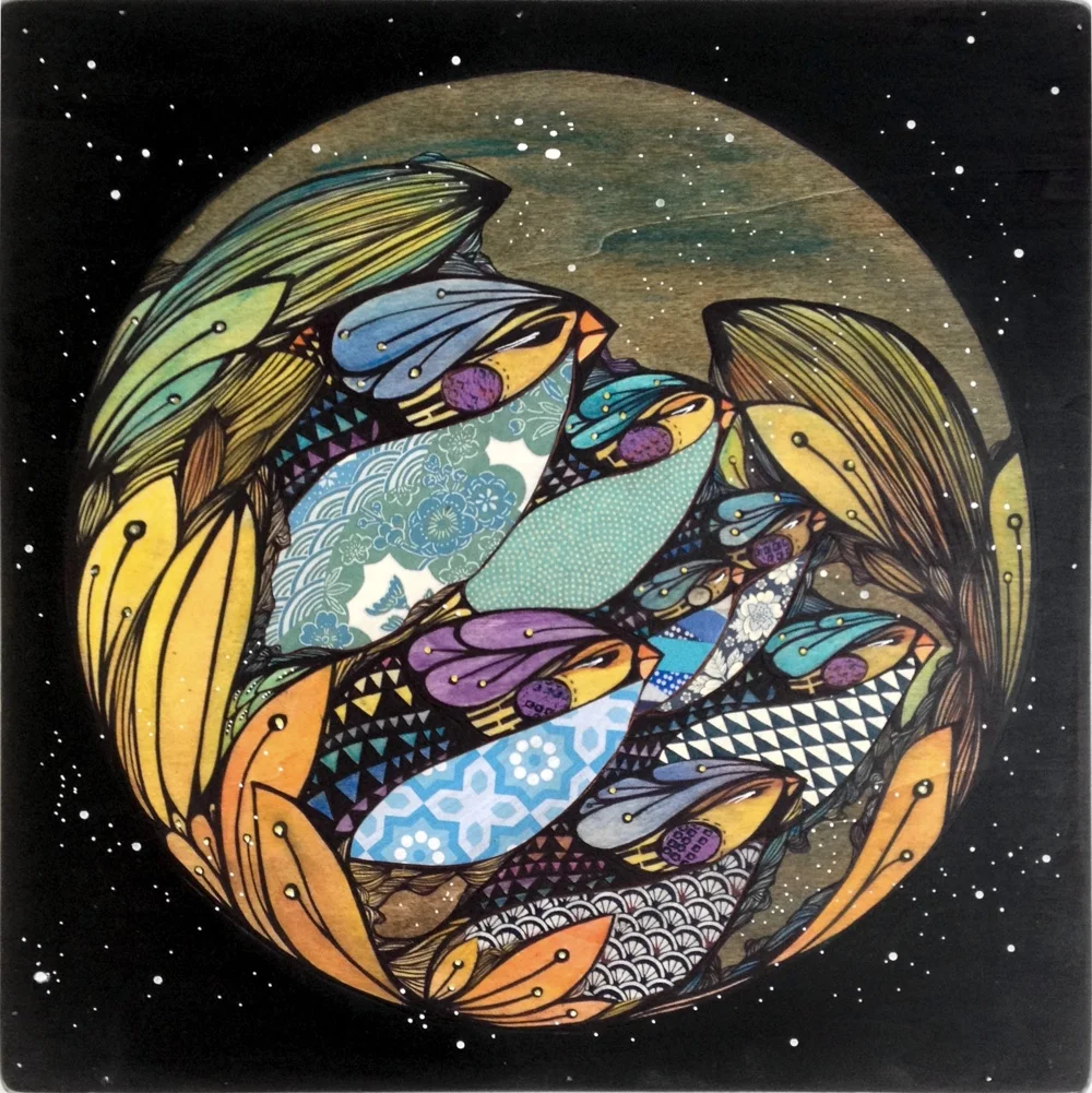 THE JOURNEY °5- NIGHT - (Coming Full Circle Series) 2013 | Media on Wood pannel / 40x40 cm