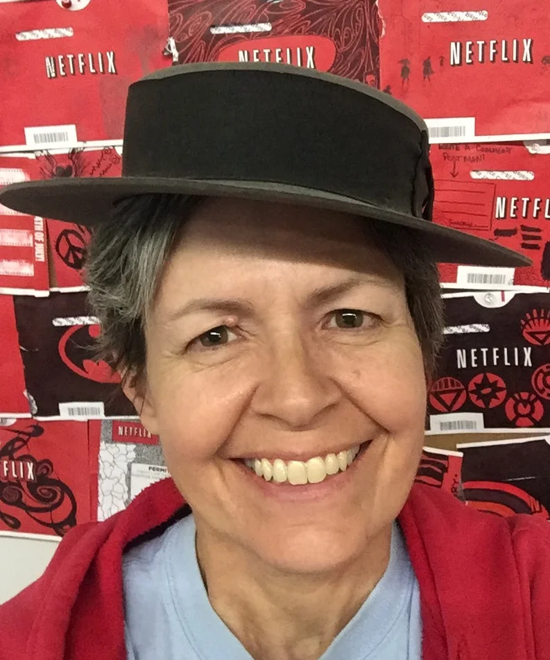 Here's Beth with her handmade porkpie hat in honor of Buster's birthday (10/4)!