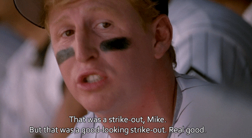 Michael's baseball teammates sucking up to him, in spite of his abysmal baseball abilities.