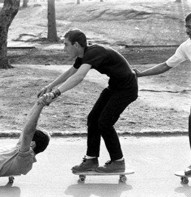 A photo of Bradley skateboarding in Central Park in 1963.