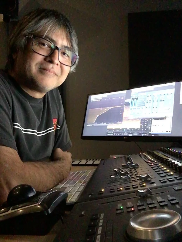 Aaron Glascock with his audio editing setup.