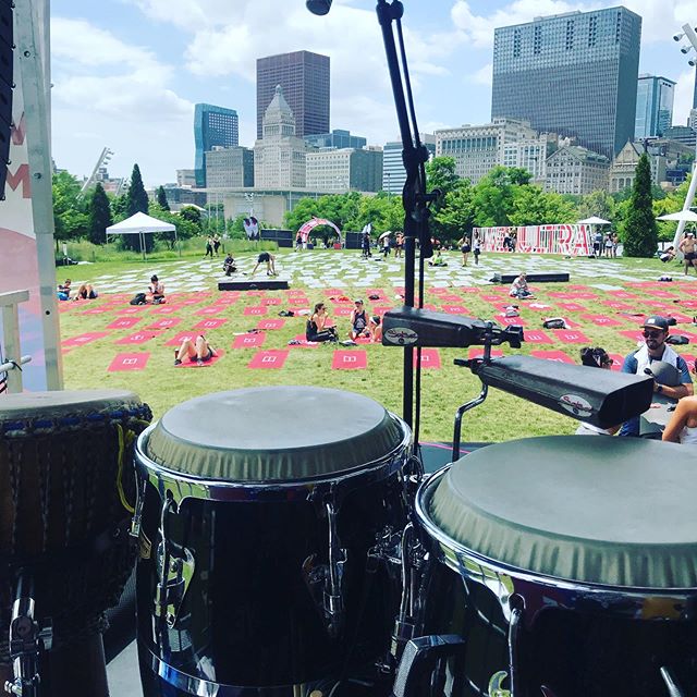 Drums and yoga sponsored by Michelob Ultra at Maggie Daly Park. #hotyoga #folkrhythms #congas