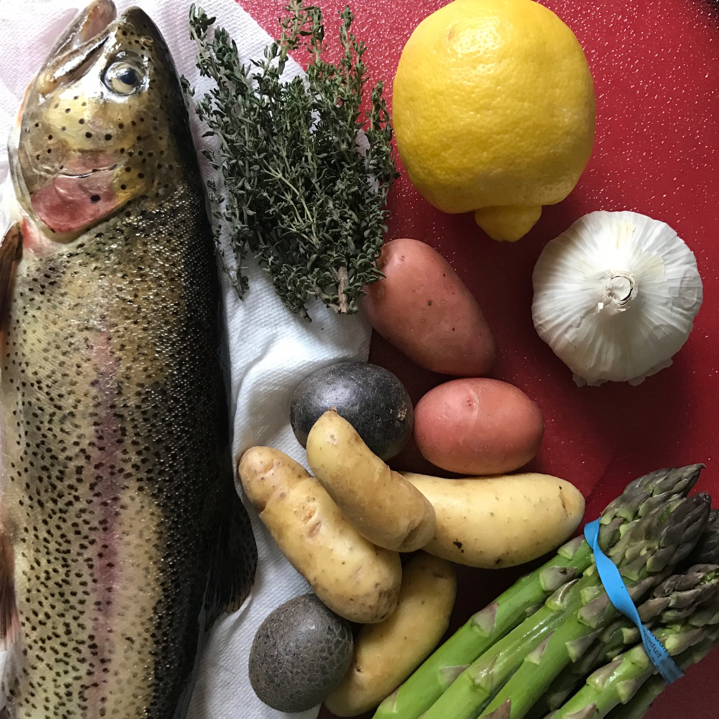 Dank Eats Recipe: Lemon & Thyme Whole Roasted Rainbow Trout With Fingerling  Potatoes & Asparagus — Dank Eats