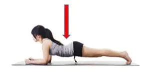 Sagging low back in plank position, missing lower abdominal activiation or general body awareness.