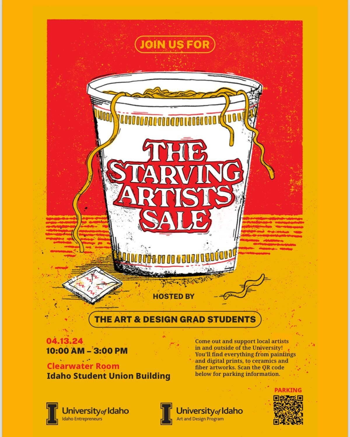Starving Artist Sale at University of Idaho- April 13, 10-3.
Clearwater Room in the SUB (formerly the Commons). Check it out and buy some stuff. Please share this post if you can.  #uidaho #artsale #studentart #artstudents #starvingartist #supportloc