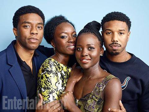 From left: Actors Boseman, Gurira, Nyong'o, and Jordan