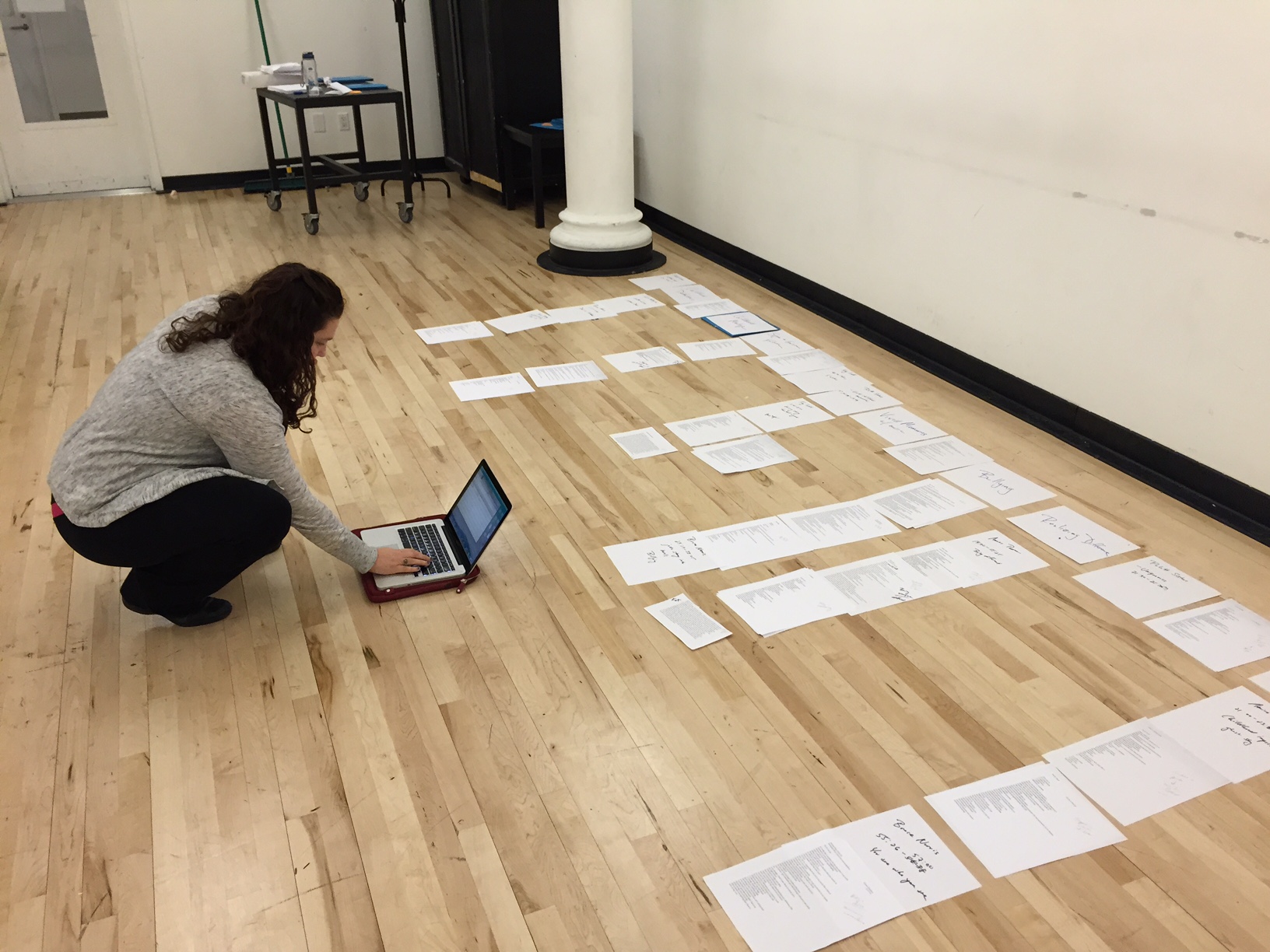 Piecing together the script with Sarah Bellantoni.