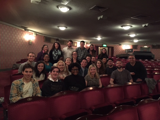 Students and staff with Peter Lockyer (front row, second from right), a Steinhardt alum starring as Jean Valjean in the West End production of Les Miserables .