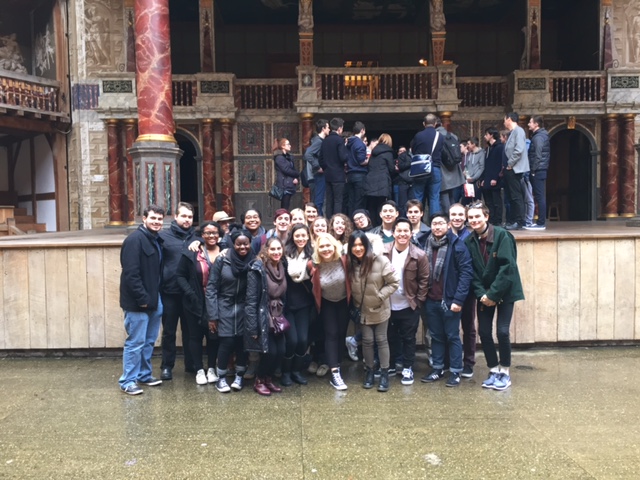 The students of DGHS London Theatre as Art Form inside Shakespeare's Globe.