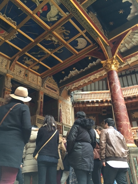 The ceiling over top of the thrust stage at The Globe.