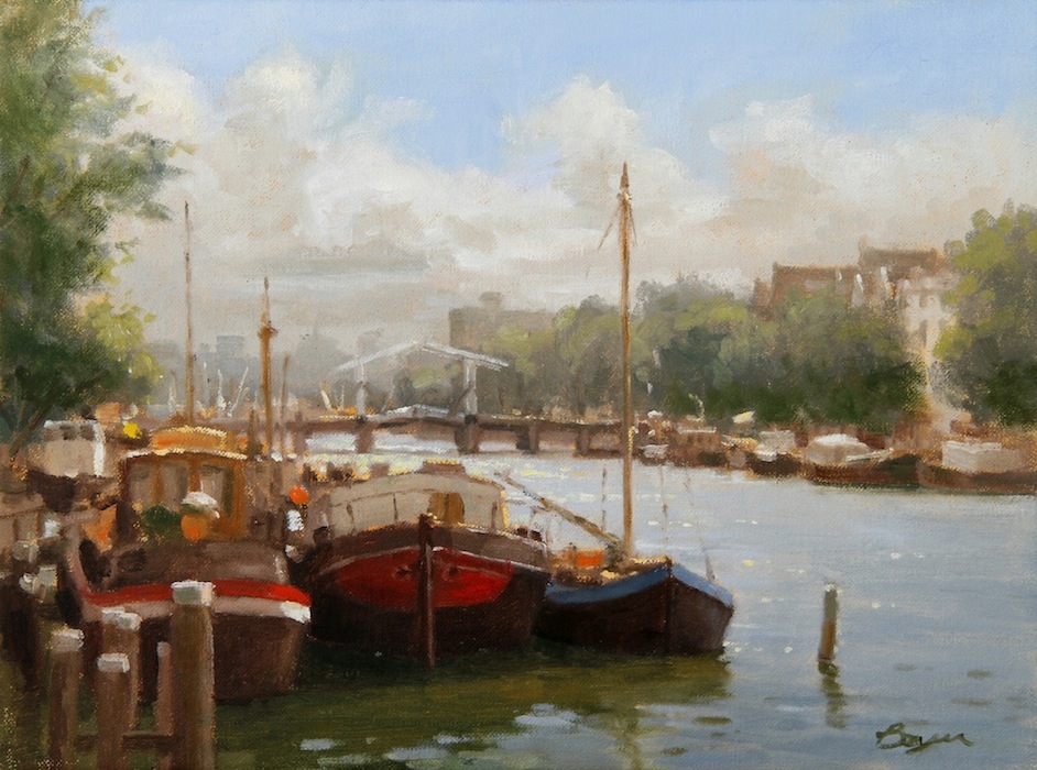   Boats on the Oude, Amsterdam 12x16 &nbsp;"sold"  