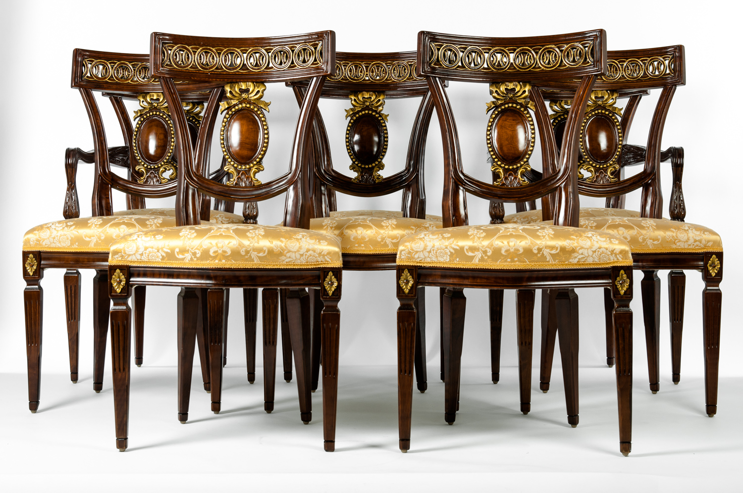 Vintage European Mahogany Wood Eight Dining Chairs La Maison