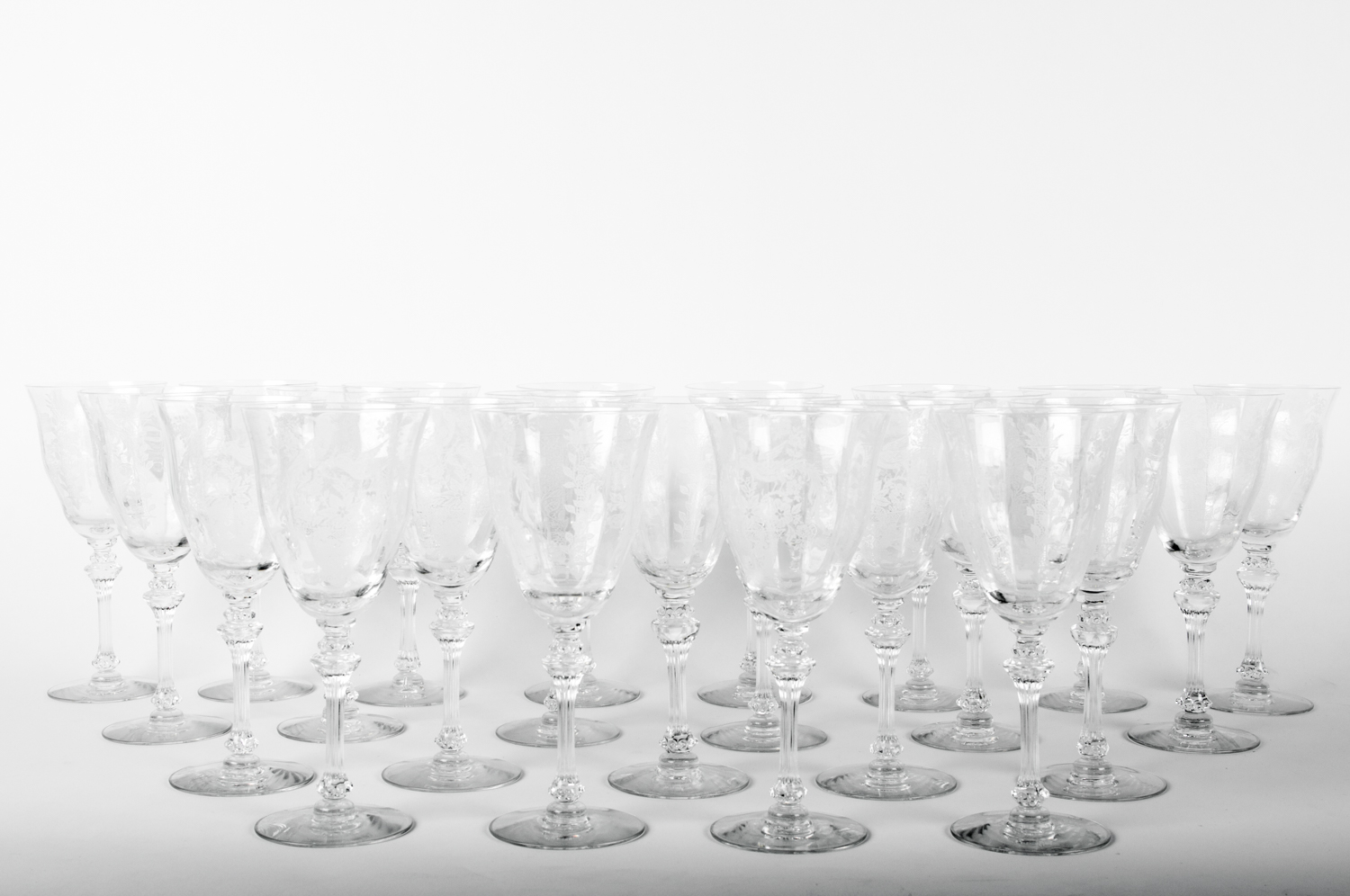Set of 48 french victorian crystal etched glassware set