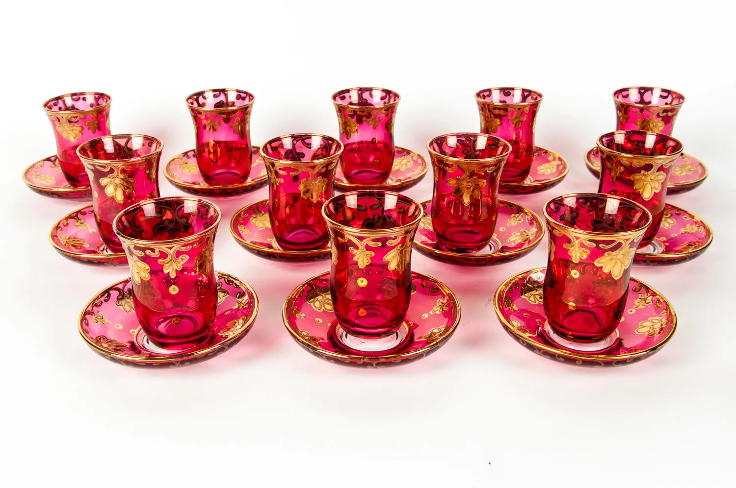 Vintage Set 12 Turkish Glass Tea Cups And Saucers — La Maison