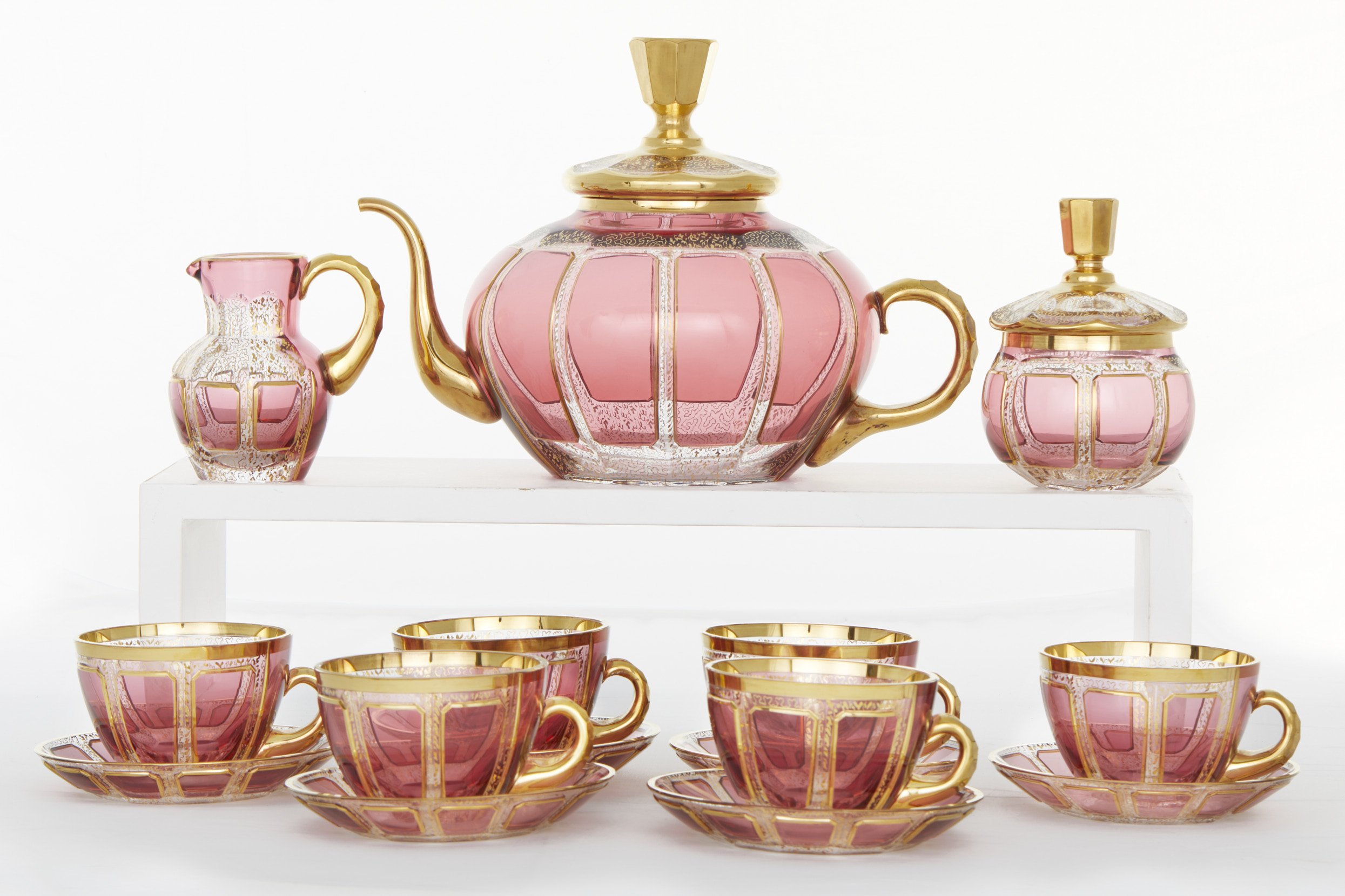 Moser Pink Paneled / Gilt Glass Tea / Coffee Service — La Maison Supreme  Ltd.