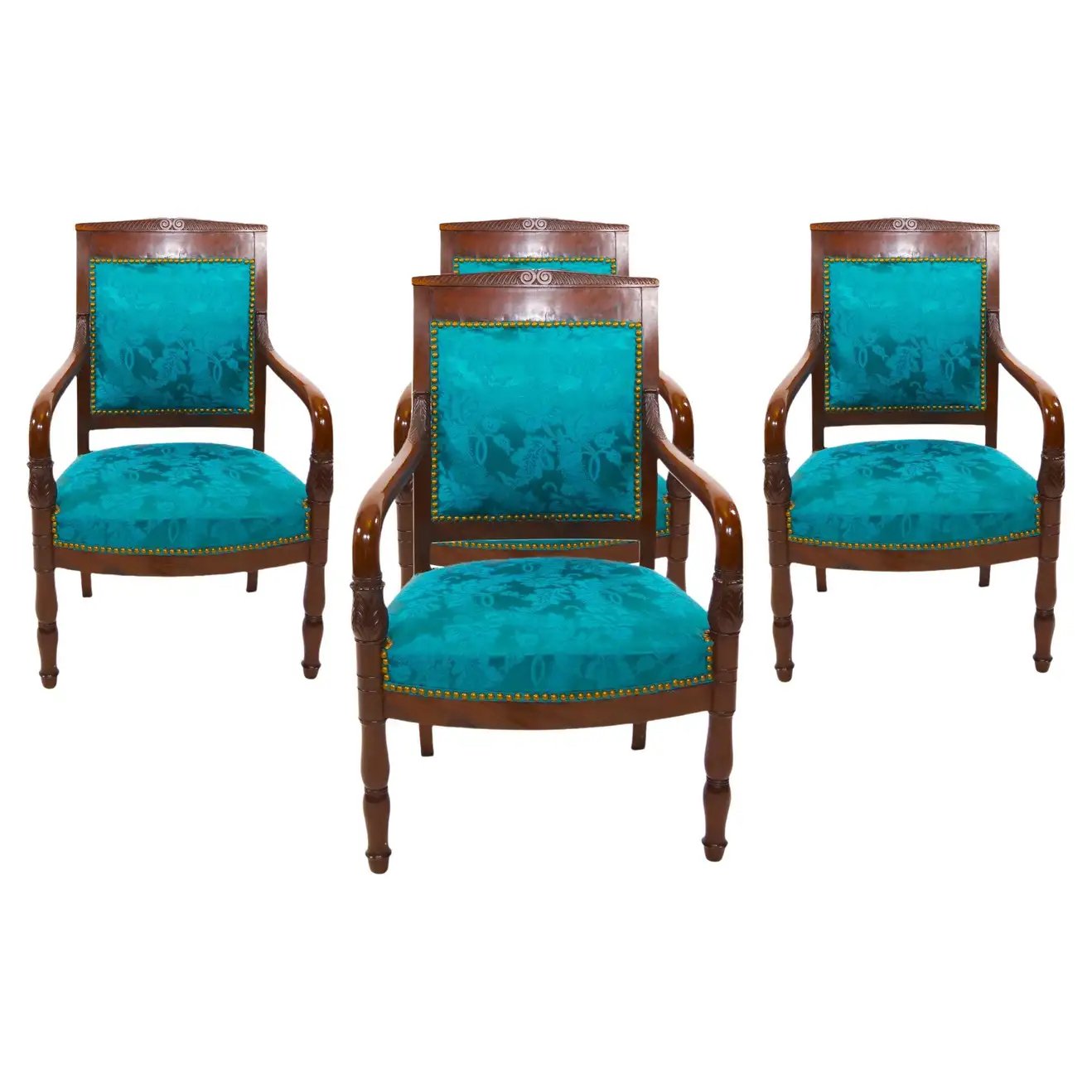 Gold Louis XV Blue Velvet Arm Chair