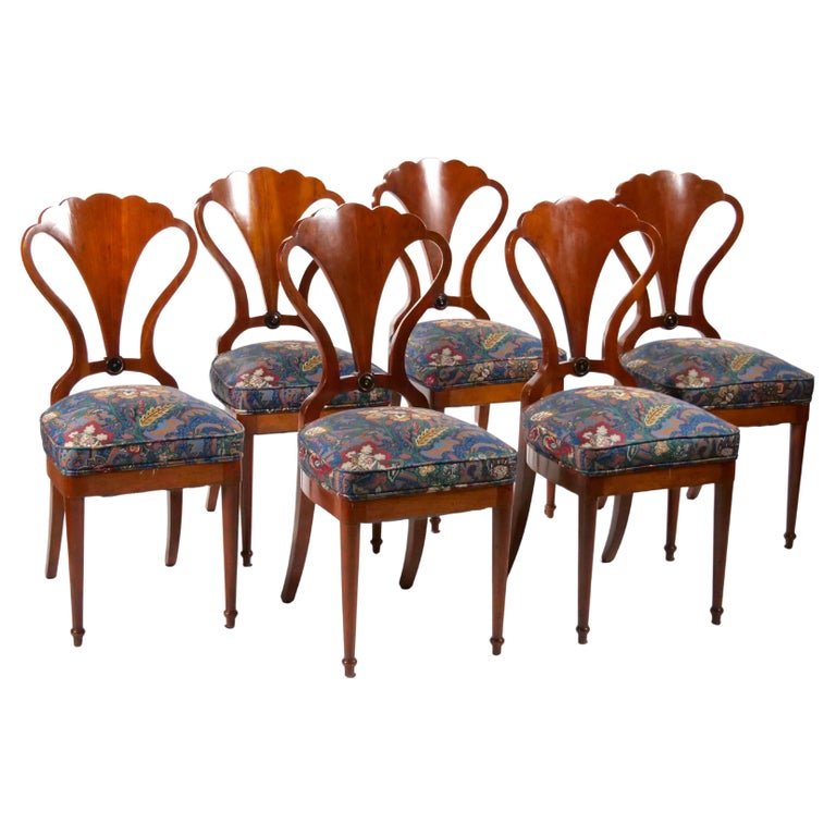 Art Nouveau Mahogany Wood Frame Shield Back Dining Chairs Set / Six Status:  — La Maison Supreme Ltd.