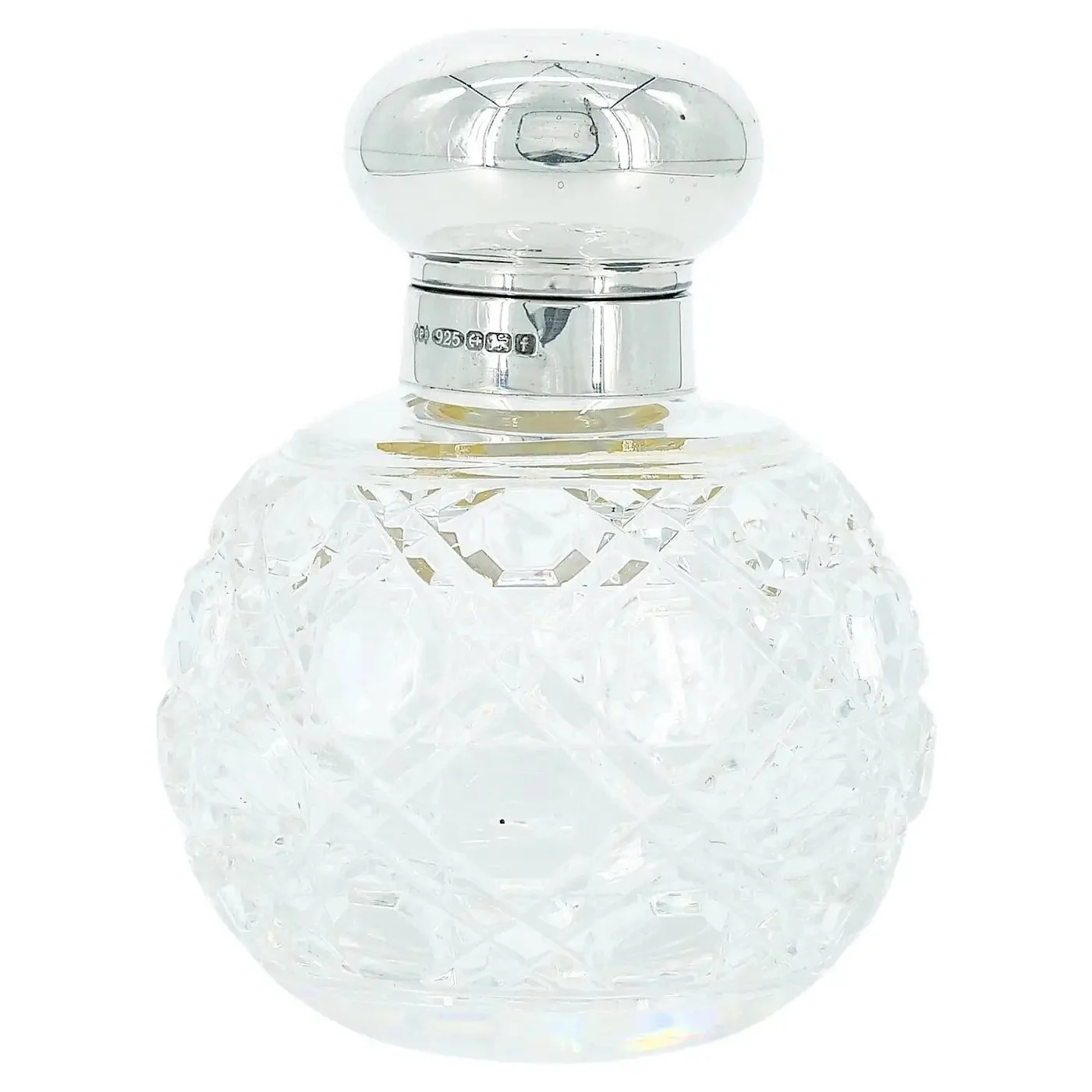 19th Century English Sterling Silver Cover Top/ Cut Glass Perfume