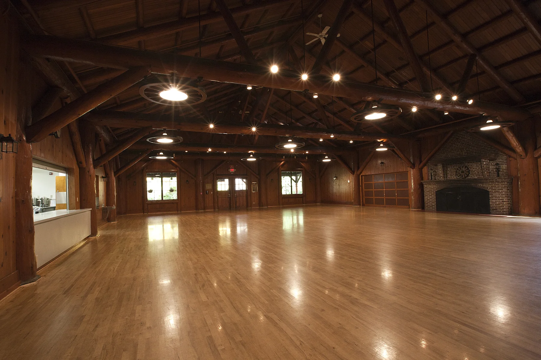 Floral Hall interior, rich with wood beams.