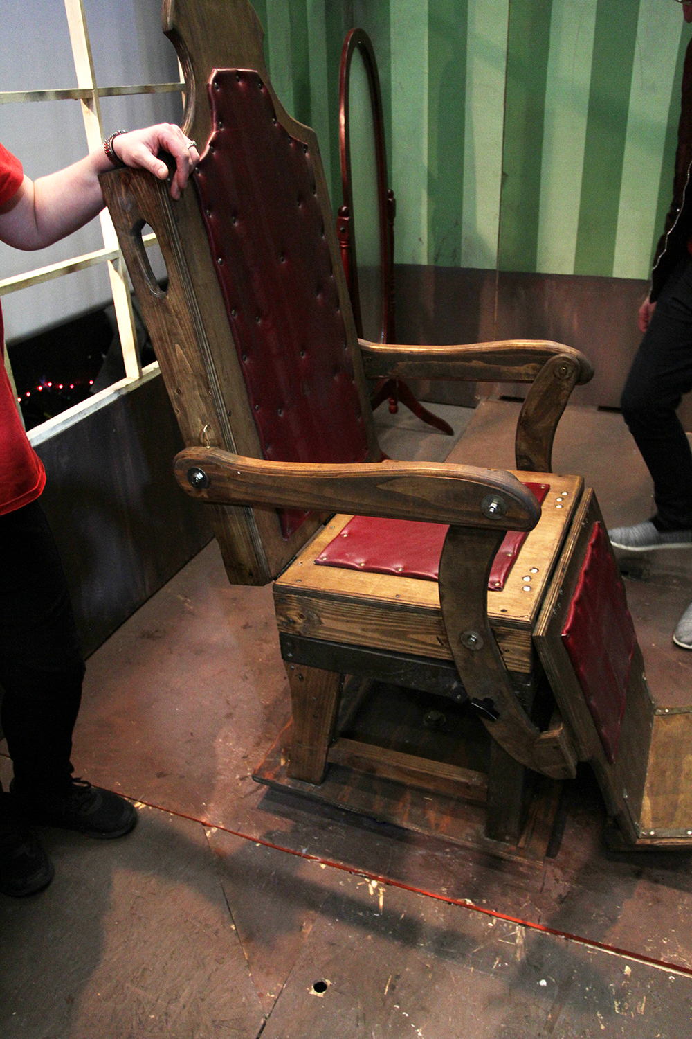 Built in 6 weeks, the chair swivels, dips, and locks back into place. Eerily realistic.