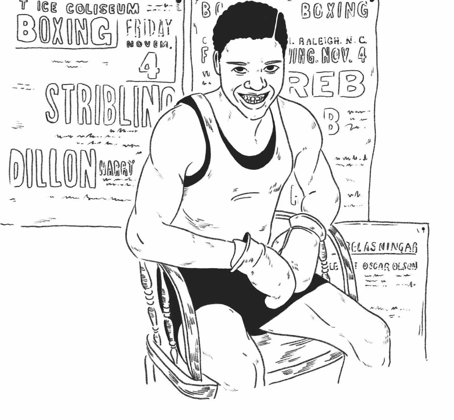 Cover image from Smokestackers! depicting Everett boxer Leslie "Wildcat" Carter. // Sierra Rozario