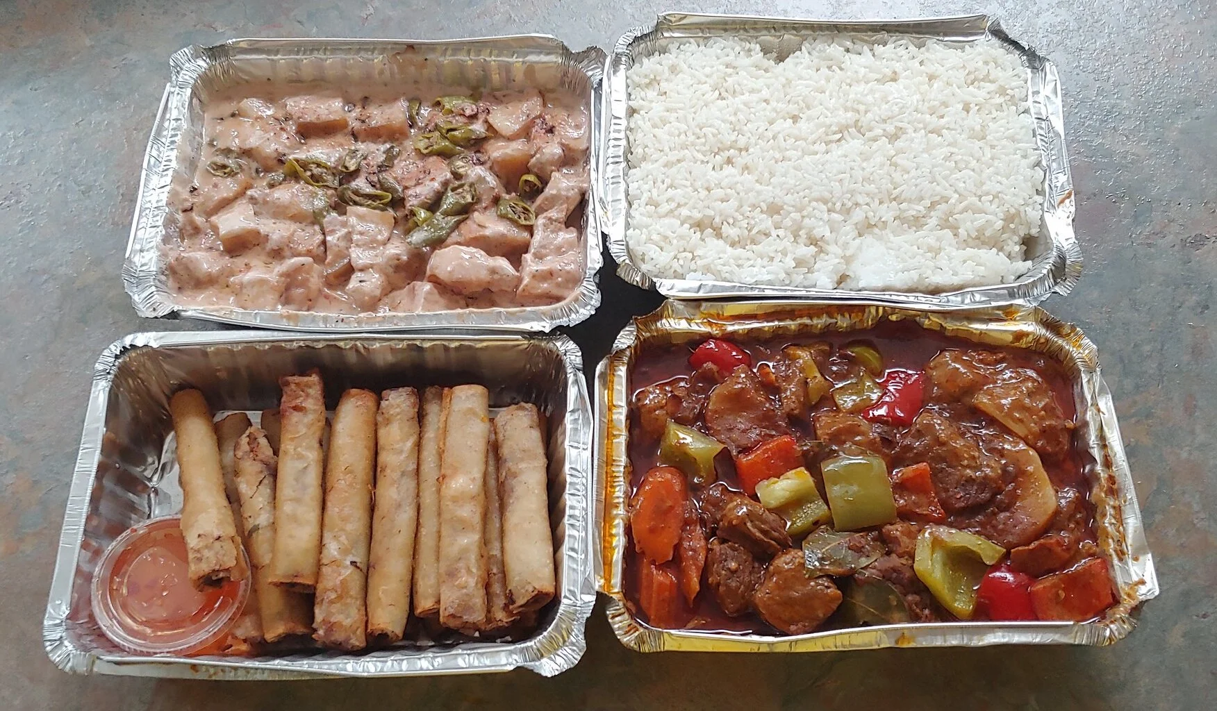Bricol express, rice, lumpia, and calederata // Christopher Bragg