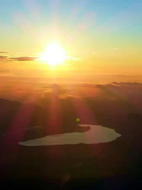 Lake Yamanakako still in the dark as the day starts breaking with the rising sun 