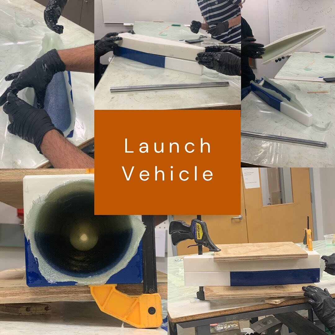 Update on Launch Vehicle&rsquo;s nose cone: LV has created a fiberglass nose cone using two identical, negative molds. As shown above, the molds are aligned and clamped together, and a bladder is placed inside to to remove excess resin and minimize a