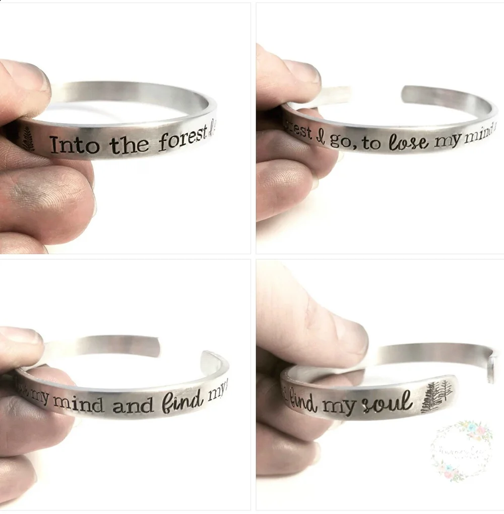John Muir Quote Hand Stamped Cuff Bracelet Into The Forest I Go To Lose My Mind And Find My Soul Harper Lee Jewelry John Muir Quote Hand Stamped Cuff Bracelet Into The Forest I Go To Lose My Mind And Find My Soul Harper Lee Jewelry