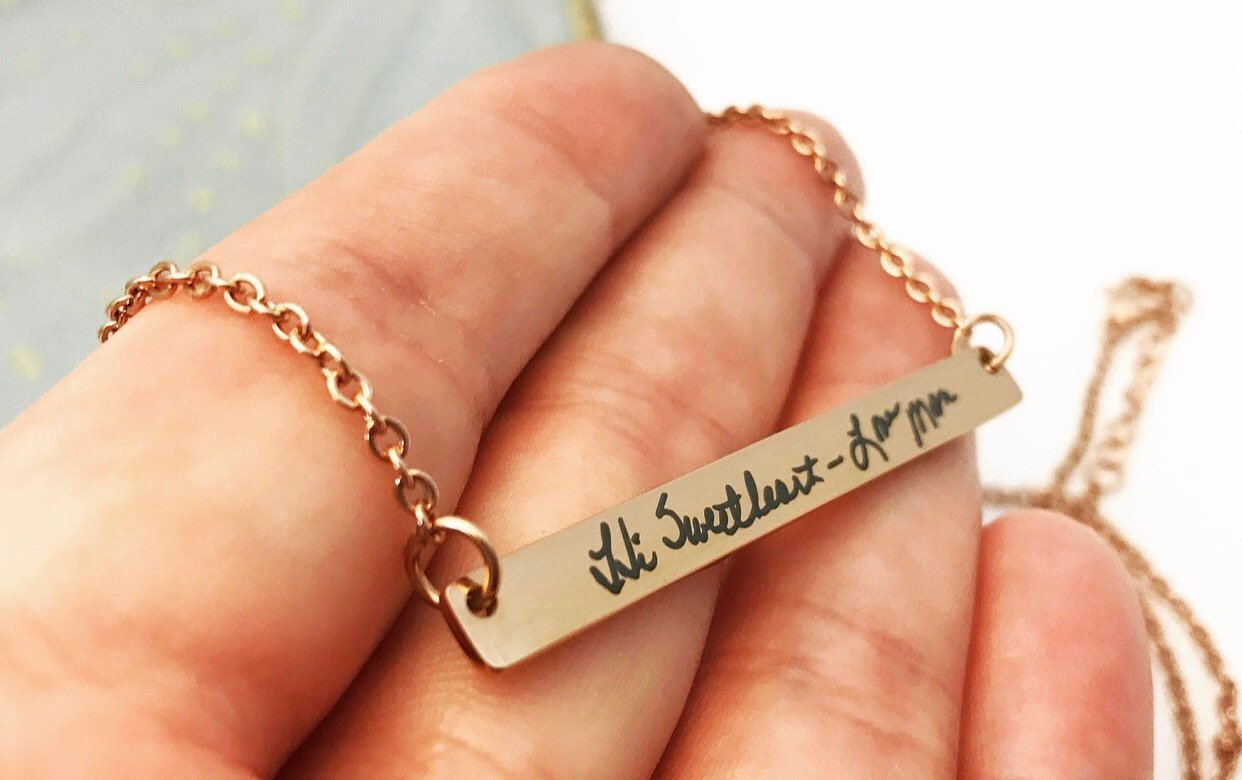 Custom Handwriting Necklace Signature Necklace Engraved - Main Image