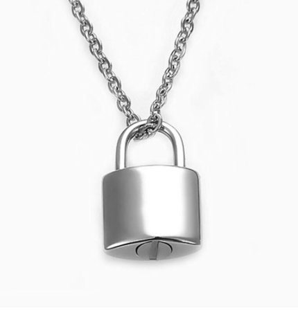 Silver Stainless Steel Lock Pendant Necklace Padlock Charms Chain Women  Jewelry