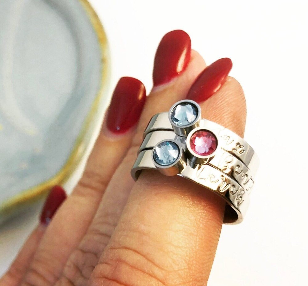 Birthstone Ring Stackable Stamped Rings Stamped Rings Stainless