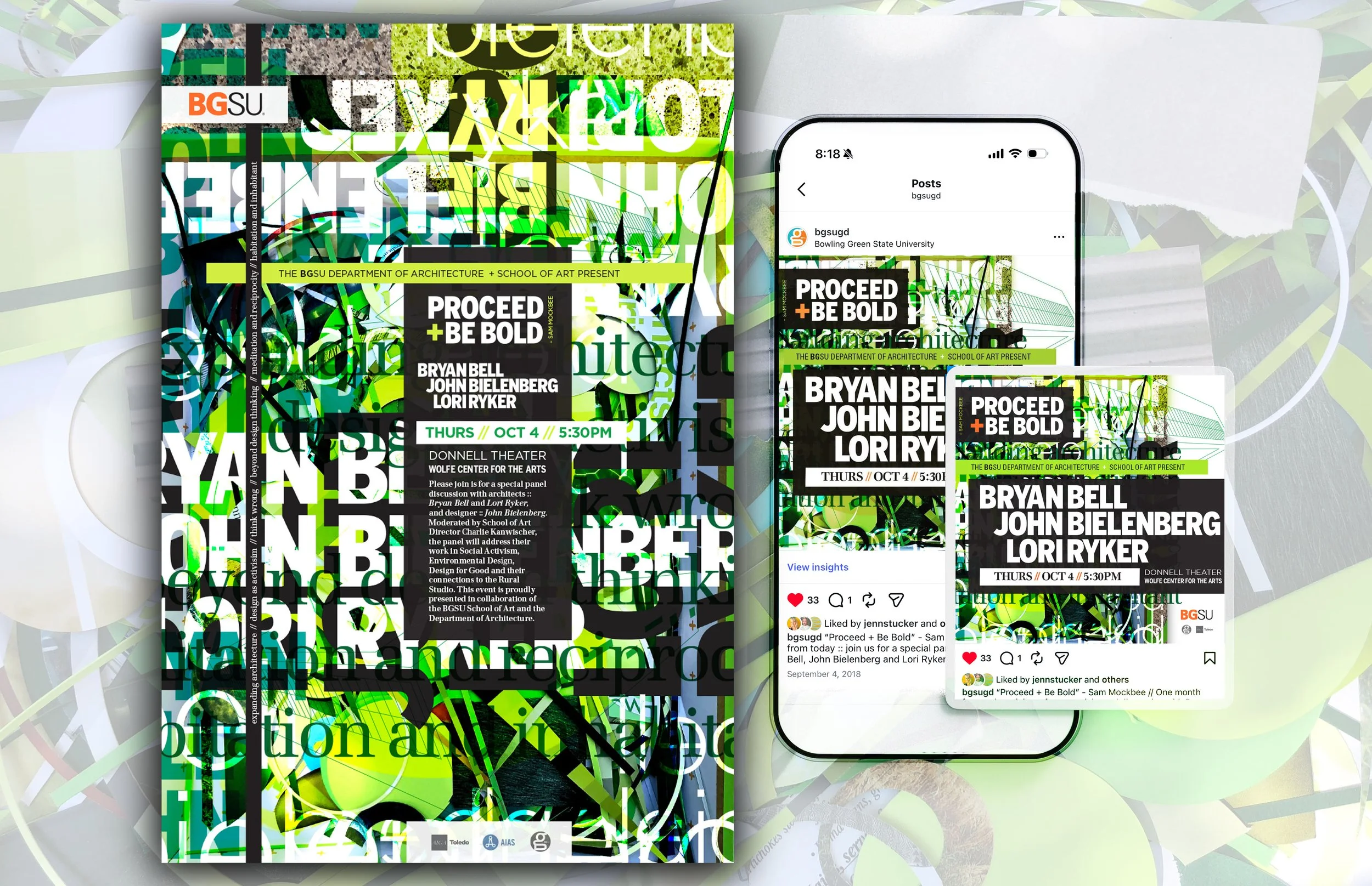   Proceed + Be Bold Poster   Panel talk featuring Bryan Bell, John Bielenberg and Lori Ryker // 2018 