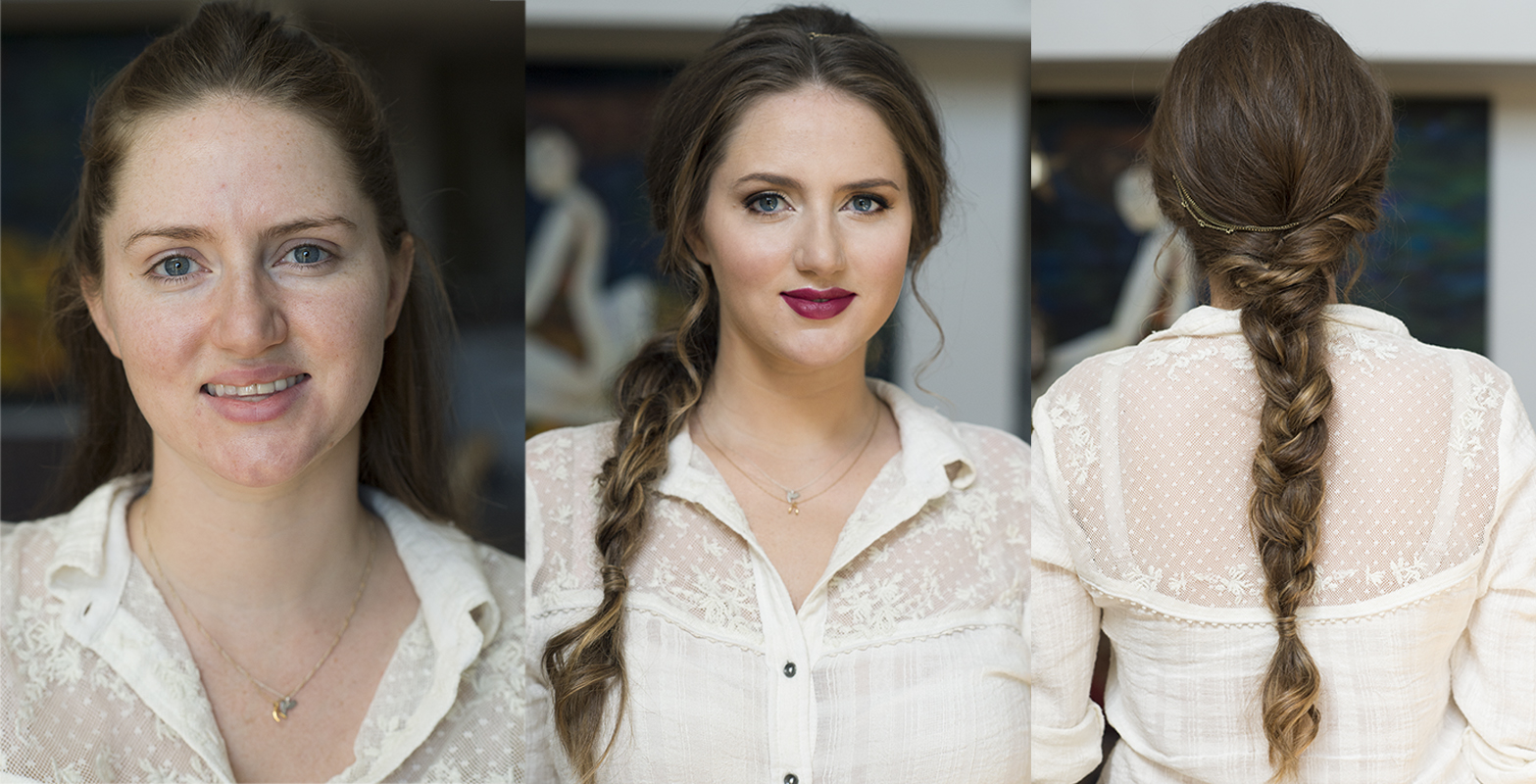 Before and after boho braid toussled messy hair berry lips by Beauty Affair Agne.jpg