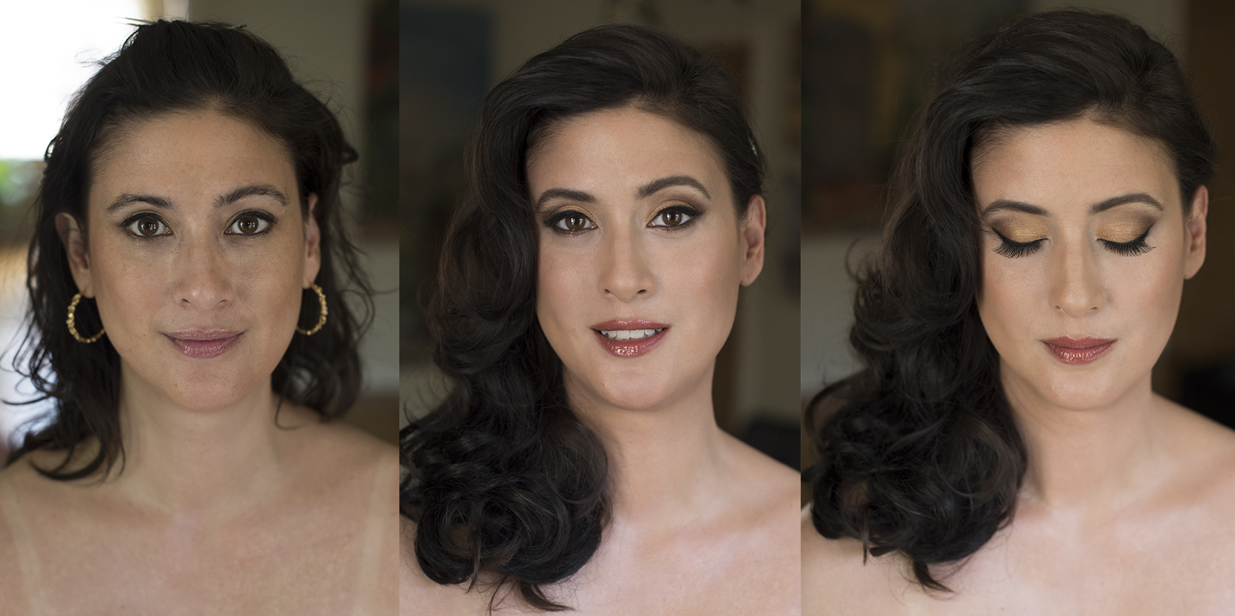 Bridal makeup and hair by Agne Beauty Affair light smokey brown eyes before and after.jpg