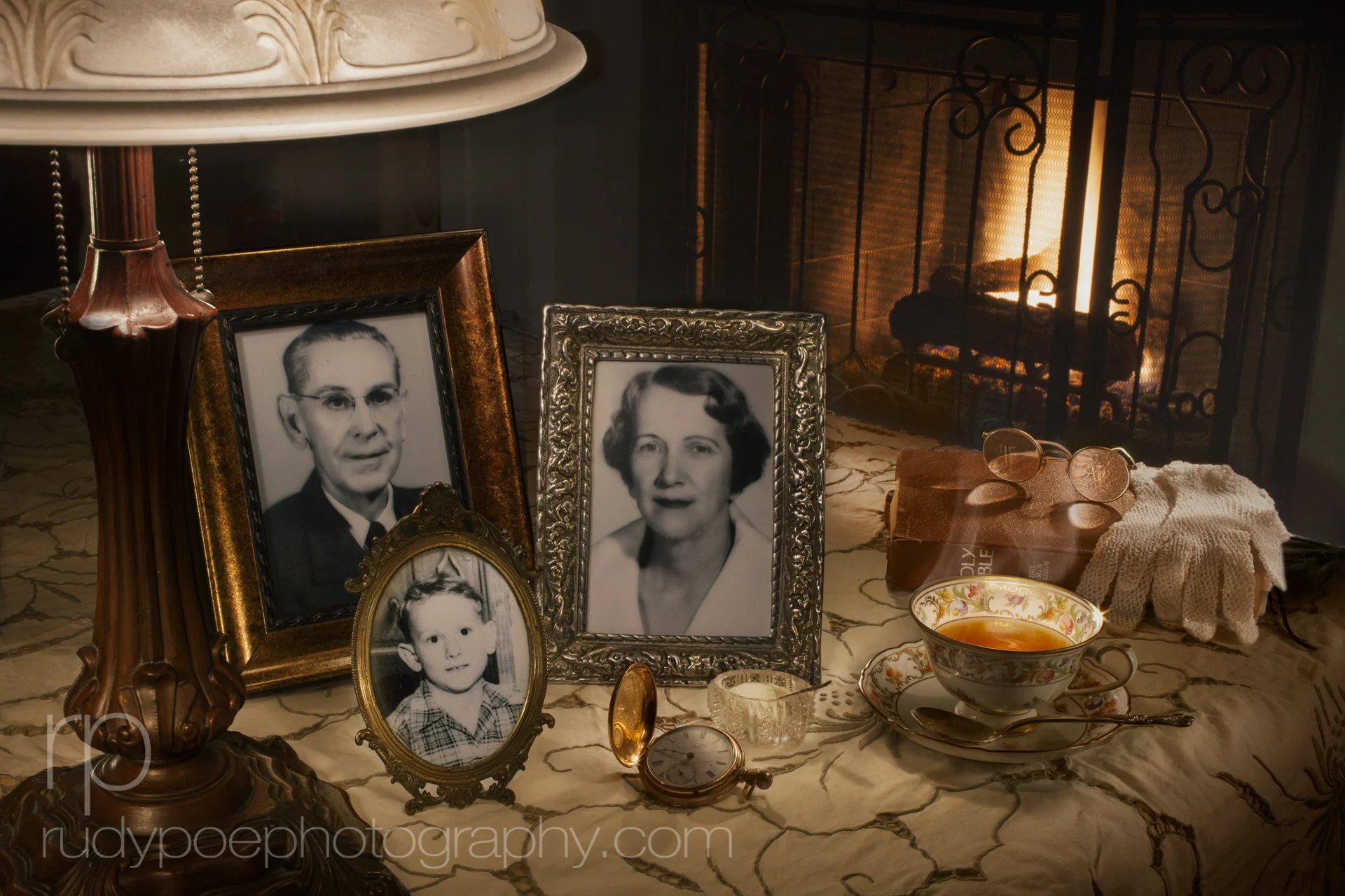 "Teatime at Grandma & Grandpa's House". Using family photos and heirlooms I created this tribute to days gone by.