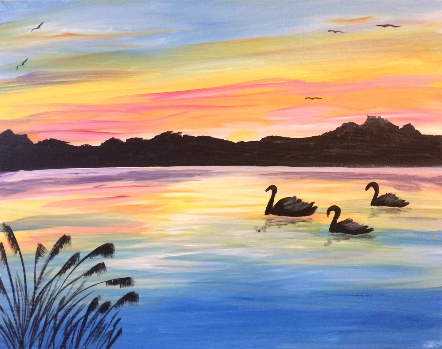 Swans at sunset