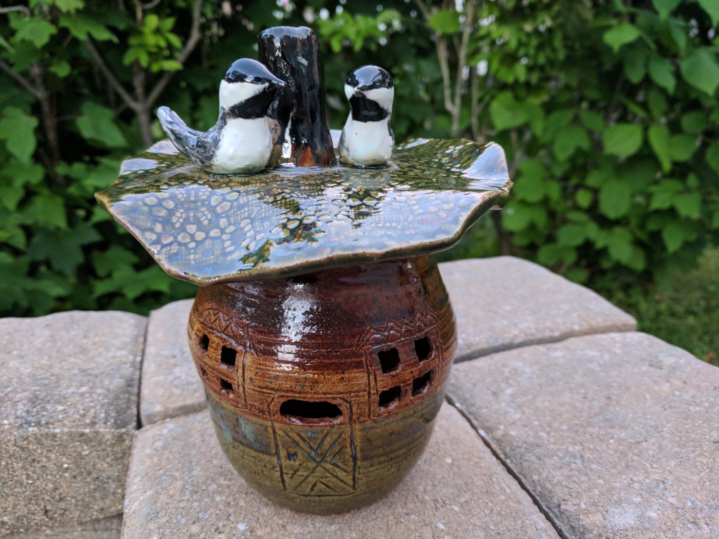 Chickadee candle holder