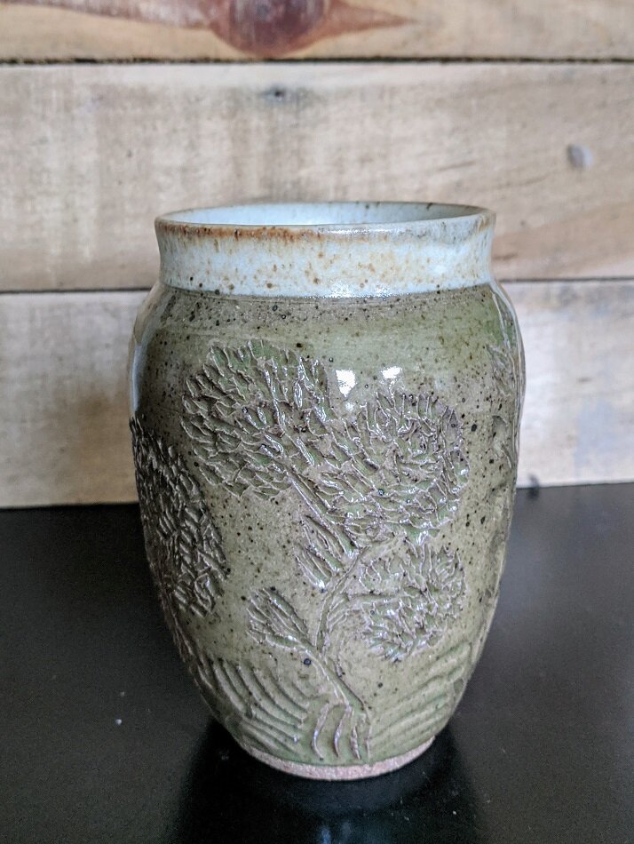 Floral texture on wide mouth Vase/Utensil Holder - SOLD