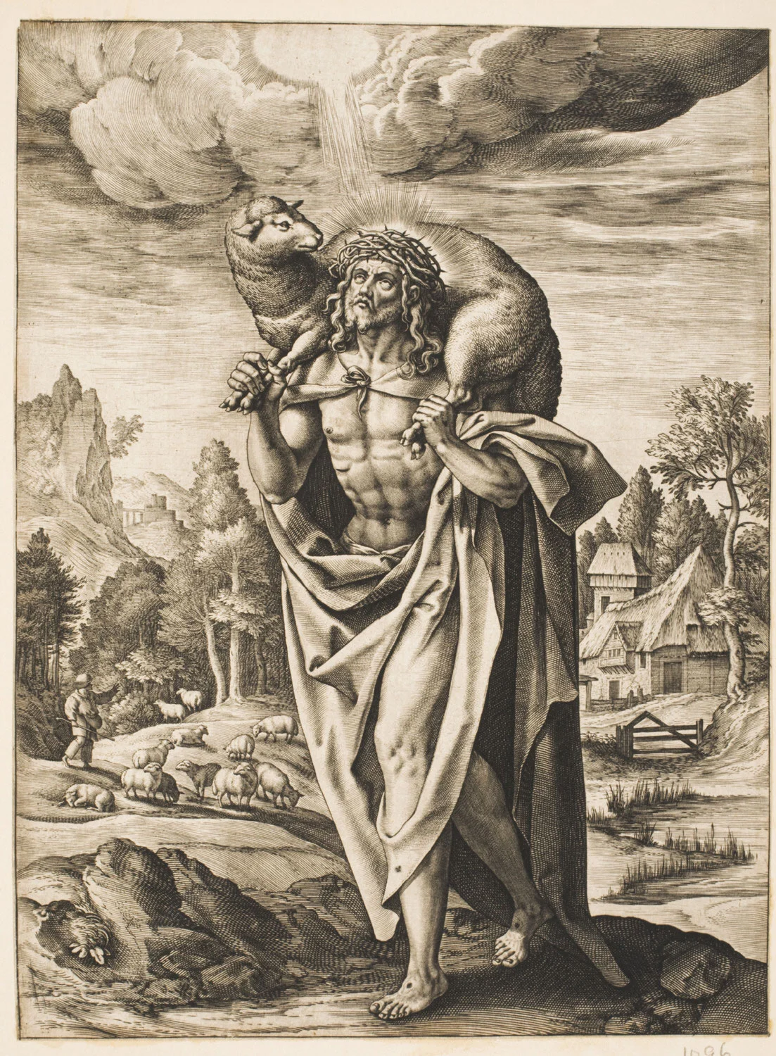 The Good Shepherd , Late 16th - early 17th century, by Hieronymus Wierix, Flemish from the Philadelphia Museum of Ar t