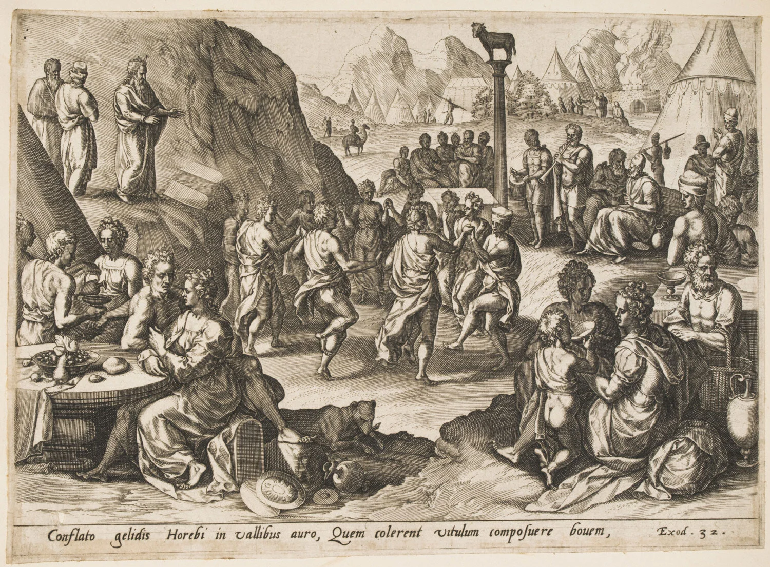 The Dance Around the Golden Calf , c. 1585, by Jan Sadeler I, Flemish from Philadelphia Art Museum