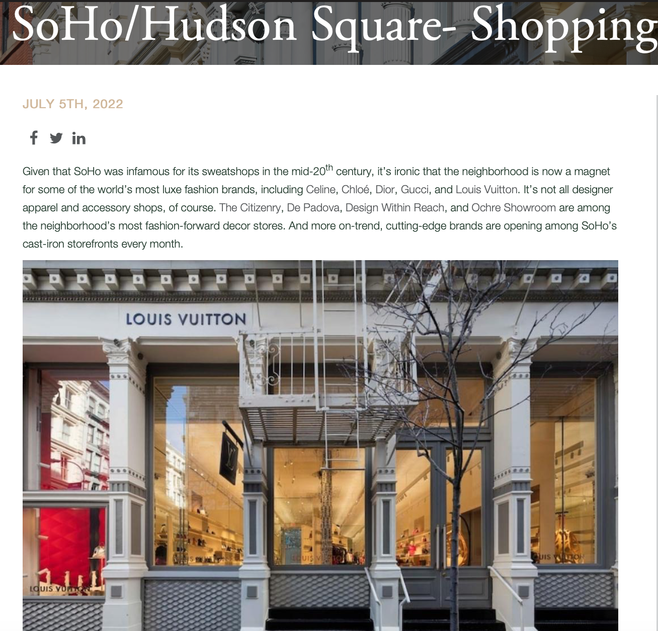 "SoHo/Hudson Square—Shopping" (Coldwell Banker Warburg)
