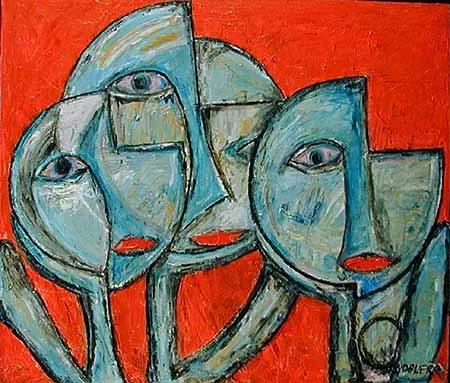 Three Split Personalities, 1998 40 x 36". Acrylic on canvas